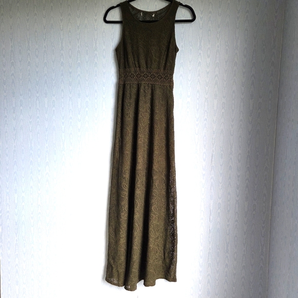 4/$20 Bailey‎ Blue Crochet Lace Maxi Dress XS Chocolate Brown Sleeveless Boho - Picture 1 of 11